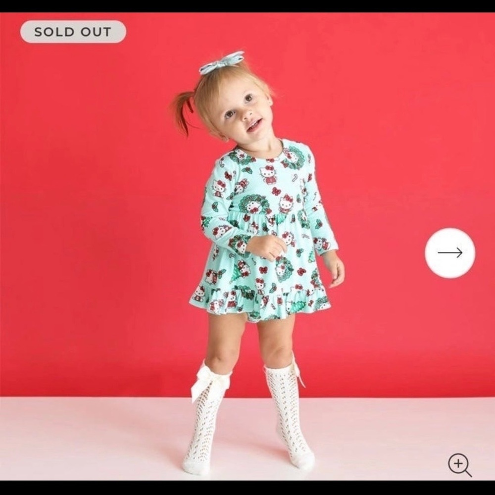 Posh Peanut Hello Kitty Christmas Ruffle Bodysuit Dress - 12-18 Months